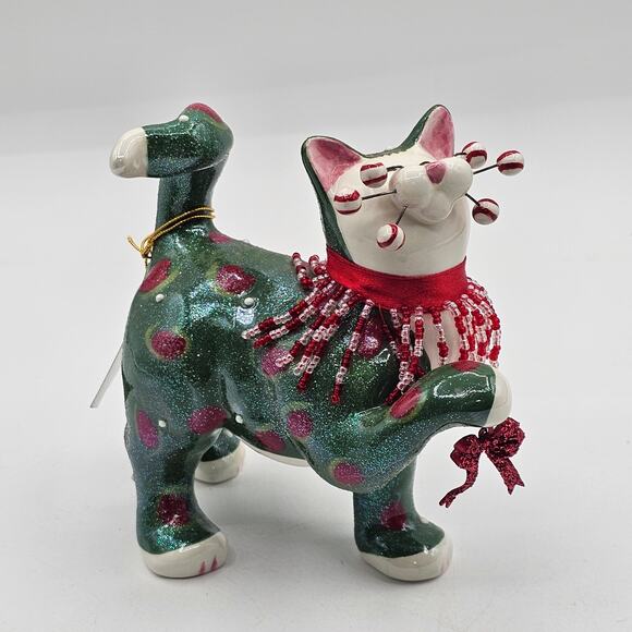 Whimsiclay Holly Berry Cat Sculpture-Handmade Figurine Christmas Winter Decor - Picture 1 of 5